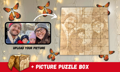 WOODEN PUZZLE + PICTURE BOX | PERSONALIZED | EXPLODING BUTTERFLIES