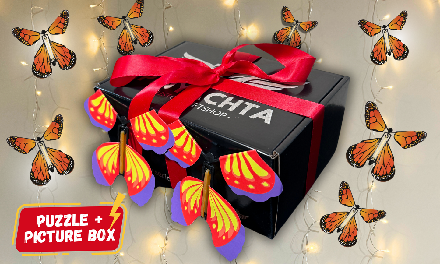 WOODEN PUZZLE + PICTURE BOX | PERSONALIZED | EXPLODING BUTTERFLIES