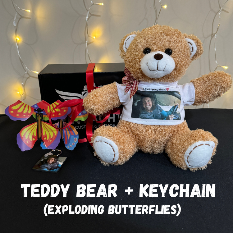 Personalized Teddy Bear + Keychain | Exploding Butterflies Bundle