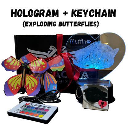 Personalized LED Hologram + Keychain | Exploding Butterflies Bundle