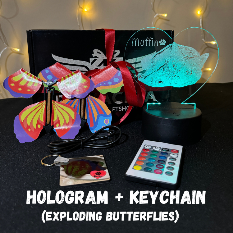 Personalized LED Hologram + Keychain | Exploding Butterflies Bundle