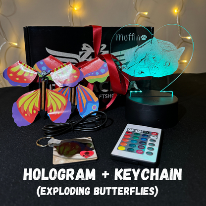 Personalized LED Hologram + Keychain | Exploding Butterflies Bundle